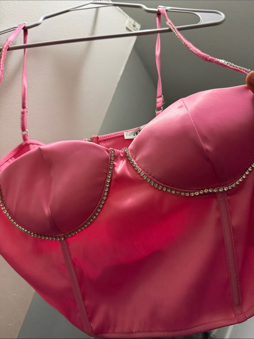 Fashion Nova Hot Pink Rhinestone Bustier Top